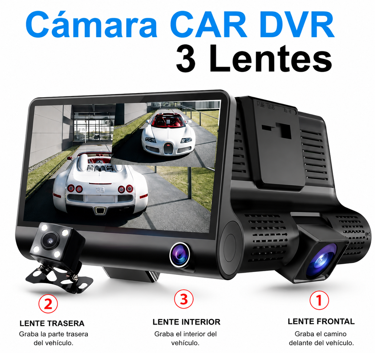 Camara DVR 3 lentes para carro JG-X0 EH